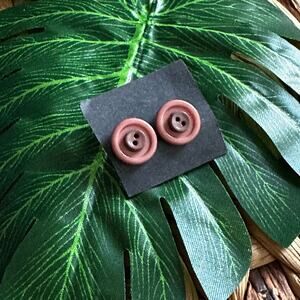 BOGO FREE Button Earrings Retro Brown Tan